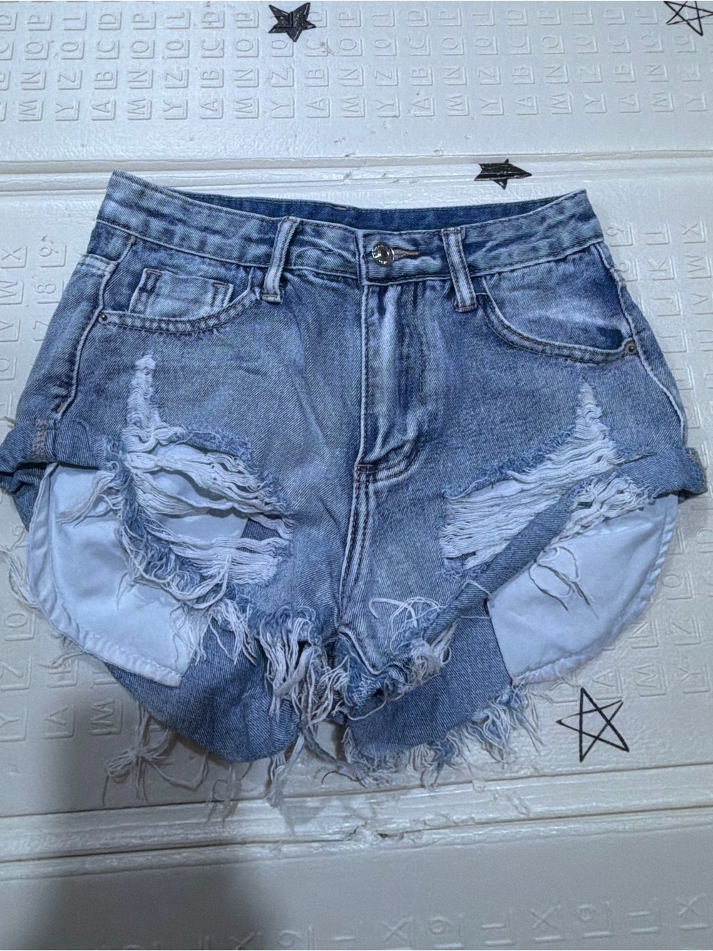SHEIN Distressed Light Blue Washed Denim Cutoff Shorts